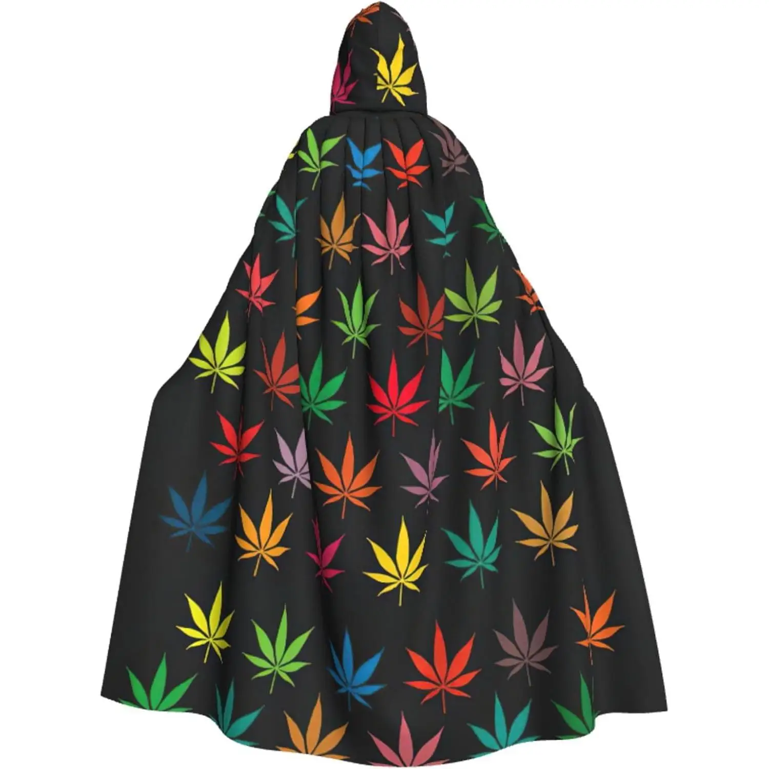 

Colorful Leaves Print Halloween Hooded Cloak Adults Stylish Cape for Carnivals Themed Parties Cosplays