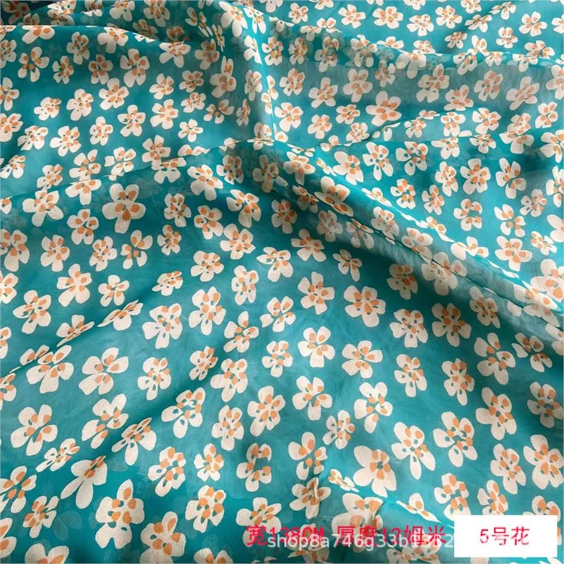 Primavera e verão impresso seda georgette tecido vestido camisa roupas de proteção solar