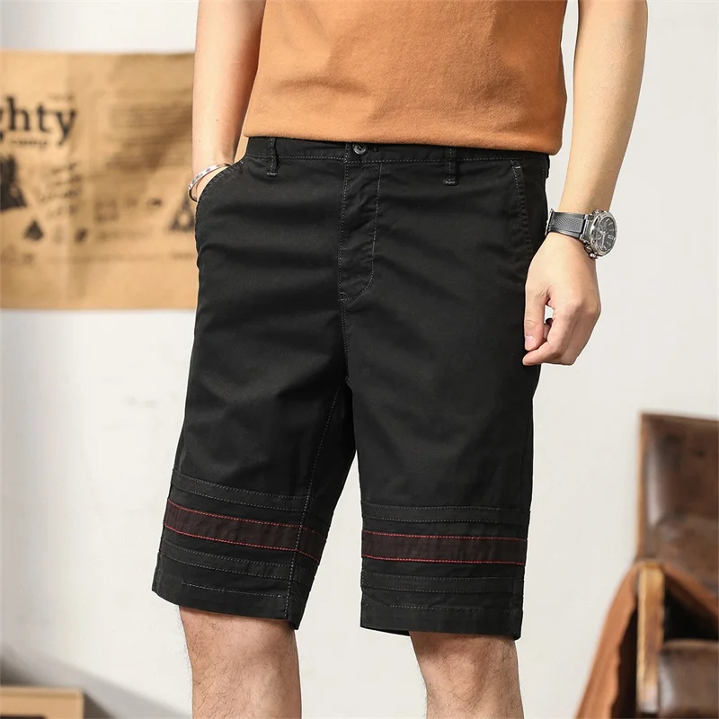 2023 New Men's Summer Pure Cotton Spliced Striped Shorts Korean Fashion Slim Fit Capris Large Stretch Breathable Casual Shorts