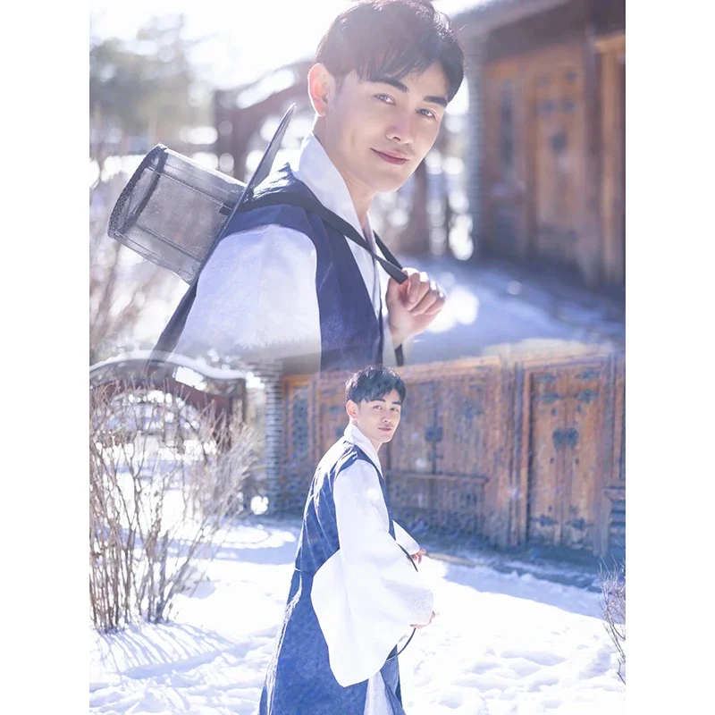 زي زفاف من الساتان على الطراز الكوري التقليدي للرجال ، ملابس الهانبوك الشعبية ، بدلة تأثيري ، طقم رقص ، جودة عالية ، 3 من الساتان