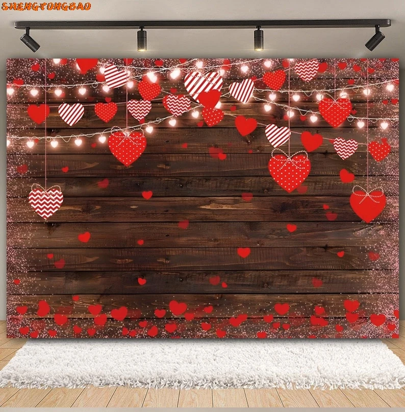Valentine's Day Photography Backdrops February 14 Romantic Red Rose Love Heart Brick Wall Portrait Background Decor Photo Studio