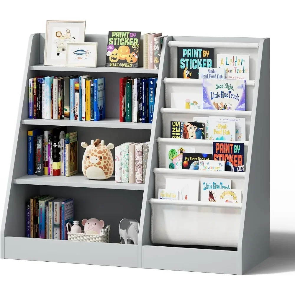 4 Tier  Bookshelf,Five Layer Sling Toddler Front Facing Bookcase,Baby Kids Storage Book Rack,Book and Toy Organizer Cabinet