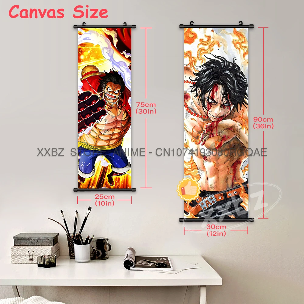 ONE PIECE Scrolls Bild Anime Leinwand Hängende Malerei Ruffy Poster Zoro Home Decor Nami Wandkunst Ace Cartoon Robin Tapete – Detail 5
