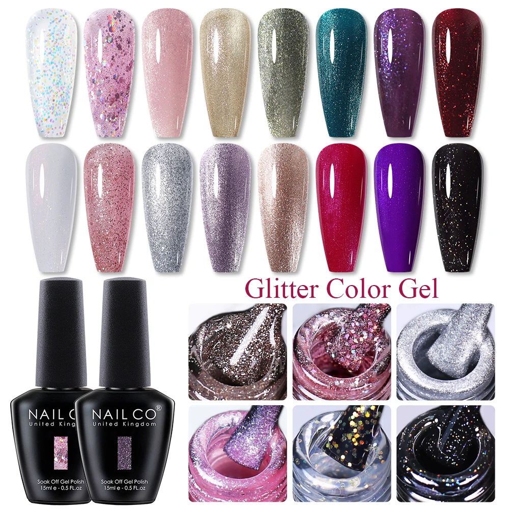 

NAILCO 15ml Glitter Color Gel Nail Polish Semi Permanent Nail Art Manicure Supplies Soak Off LED UV Gel Nail DIY Design Varnishe