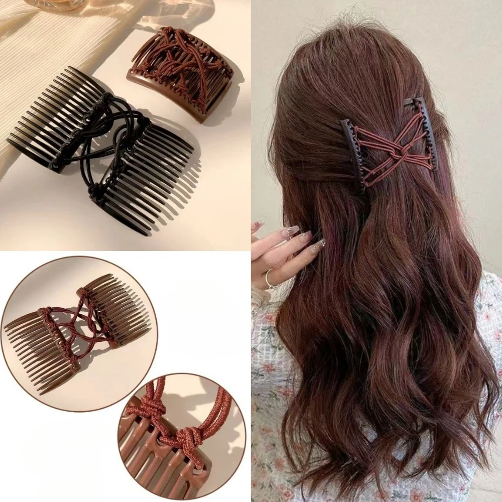 French Elegant Double Row Elastic Hair Comb Disc Hair Clip for Women Flexible Stretchable Nsert Combs Hairpins Hair Accessories