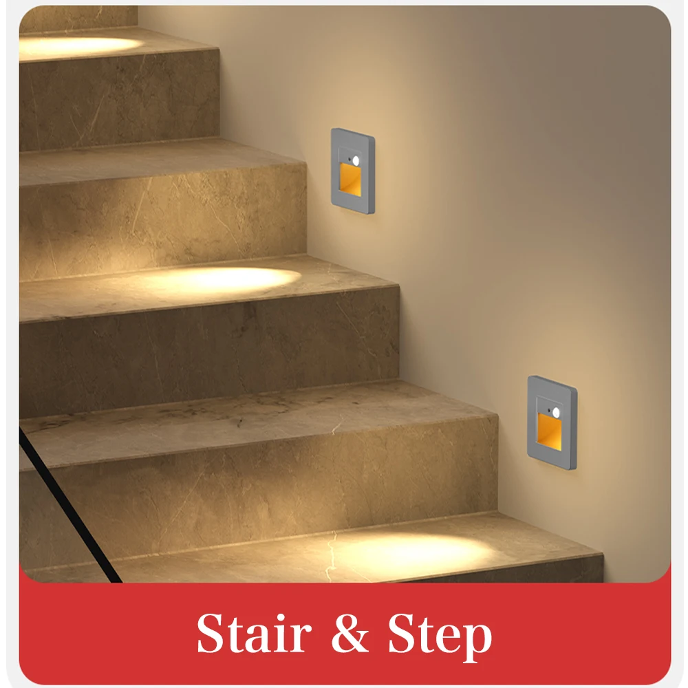 LED Motion Sensing Step Lamp Recessed Infrared Human Induction Wall Lamp Ladder Staircase Corridor Bedroom Night Lighting