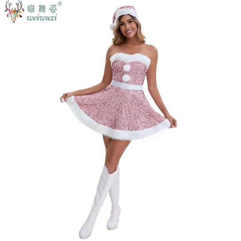 

Christmas Festival Adult Women Cosplay Costume Sexy Hot Velvet Bunny Girl Xmas Party Snow Elk Girl Dress Fancy Set Pretty Beauty