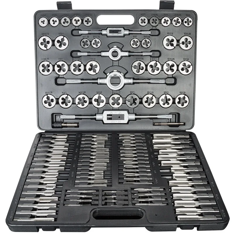 110-Piece High Precision Carbon Steel Tap & Die Set with Hand Wrench Die Reamer Threading Tools