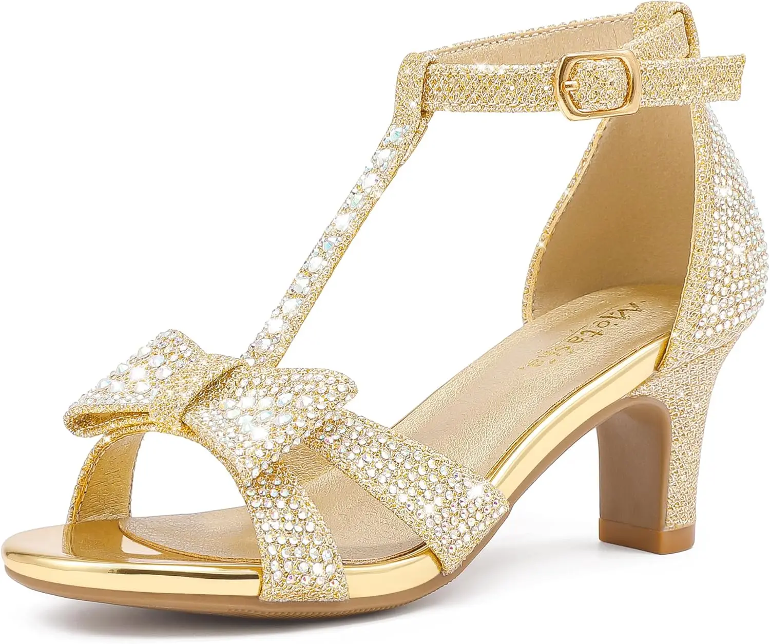 

Girls High Heel Sandals with Rhinestone T-Strap for Wedding Party Prom, Open Toe Pumps for Little Big Kids
