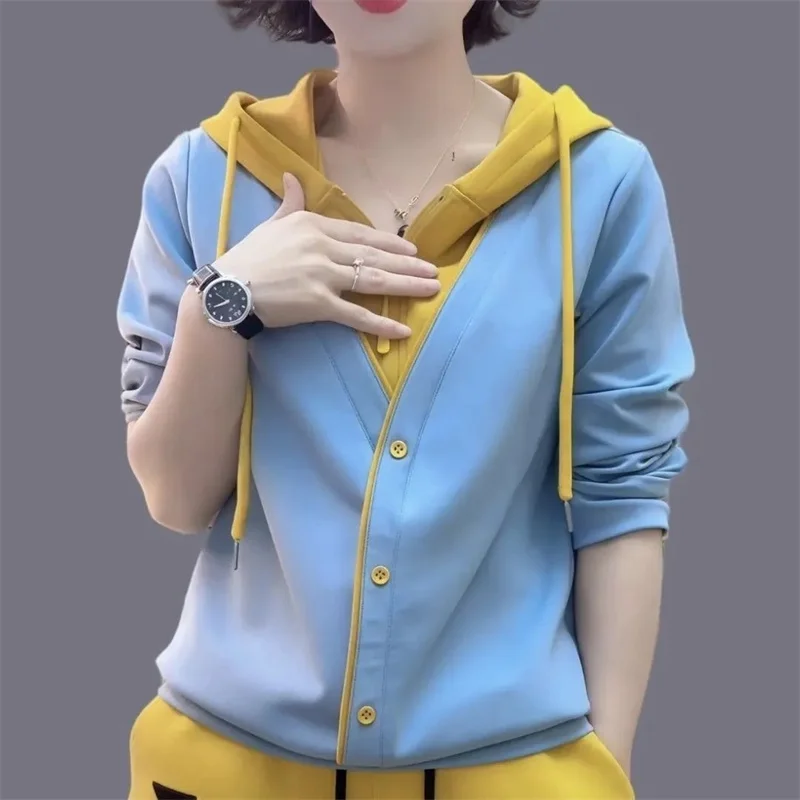 Capispalla allentato con colletto alla coreana femminile coreano Giacca casual a maniche lunghe da donna Autunno Inverno Cappotto da baseball patchwork moda donna