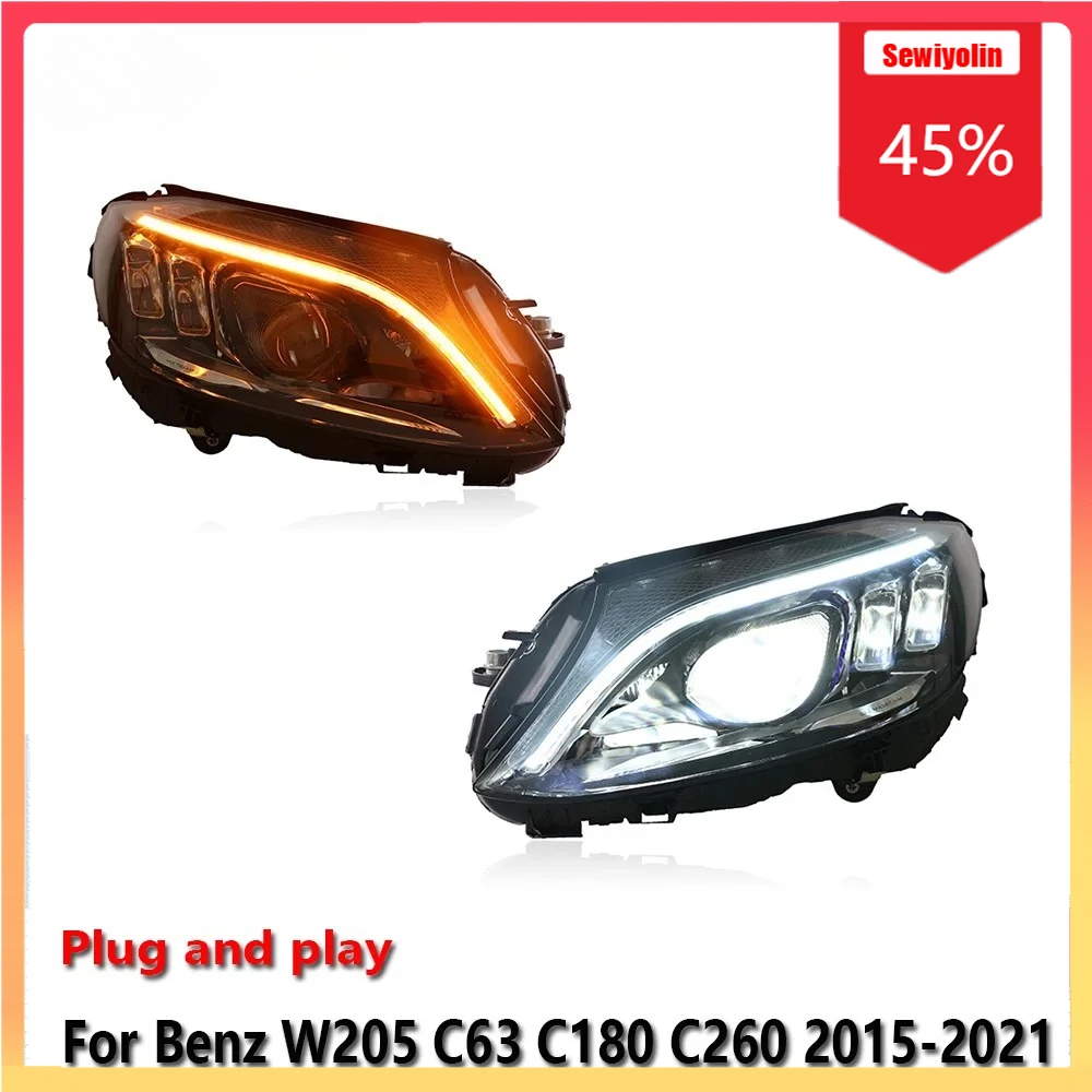 

Автомобильные лампы в сборе для Benz W205 C63 C180 C260 2015-2021, противотуманные фары DRL, стоп-сигналы поворота Plug and Play