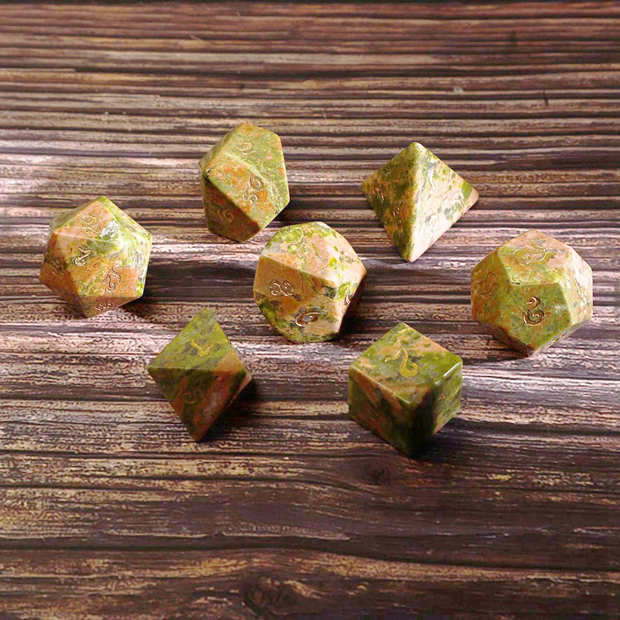 Imagem -05 - Unakite Polyhedral Stone Dice Ornaments Símbolo de Fonte Personalizado Logotipo Padrão Logo Natural Jewelry Spot Goods