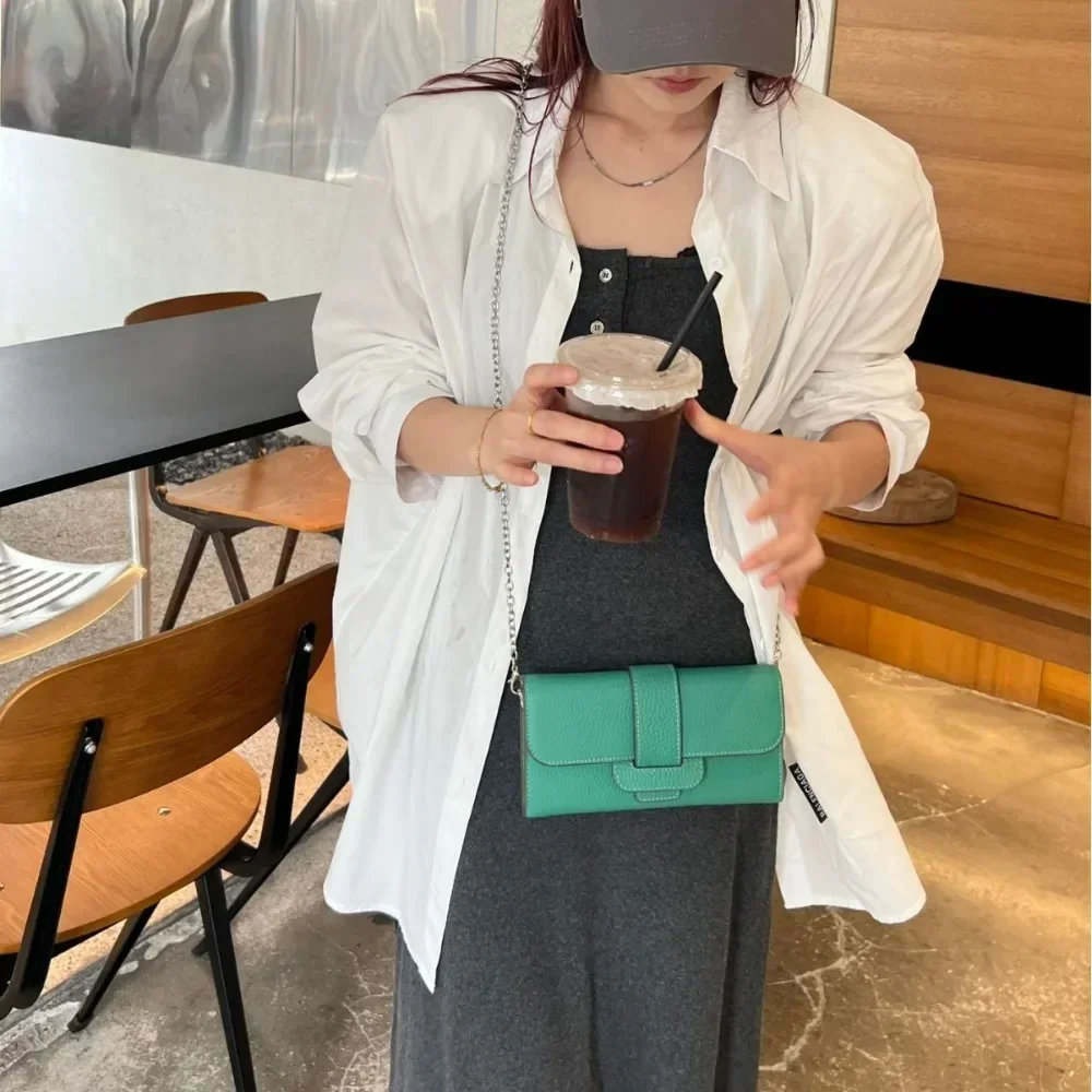26 First Layer Cowhide Wallet Women's GenuineLeather Messenger Chain Shoulder Bag LargeCapacityMulti-card ClutchMobile Phone Bag