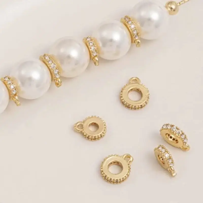 14K Gold Plated Zircon Spacer Beads With Hanging Ring DIY Bracelet Necklace Pendant Jewelry Accessories
