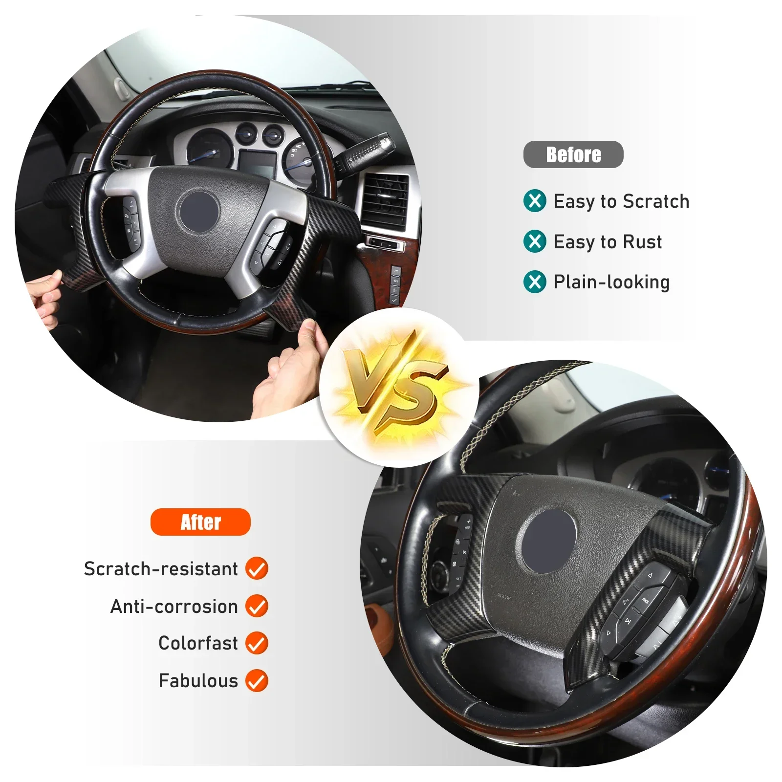 ABS Carbon Fiber For Cadillac Escalade 2007-2014 Car styling Steering Wheel Frame Decorative Sticker Car Interior  Accessories