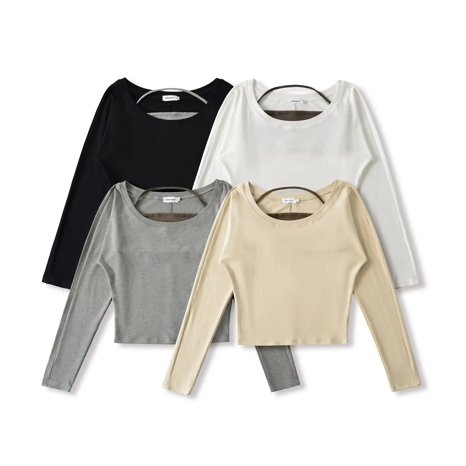 ZBZR Autumn New Women's Loose Fit Long Sve Slimming Two-Piece Set T-irt Simple Versatile ort Top Polyester Fiber