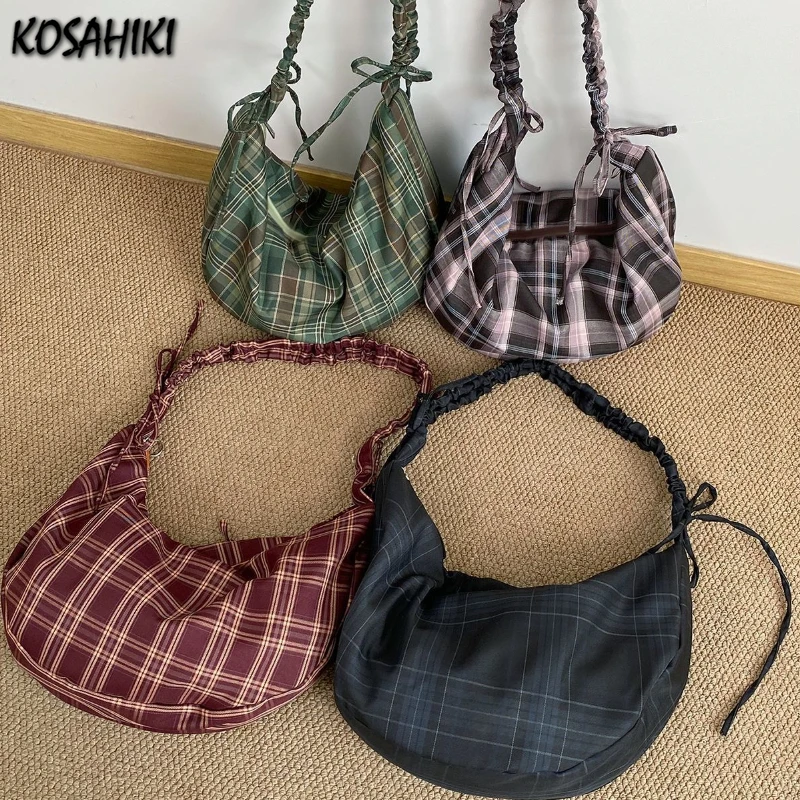 

Korean Ins Contrast Color Plaid Handbags Sweet Y2k Aesthetic Pleated Crossbody Bag Streetwear Casual Femme Travel Shoulder Bags