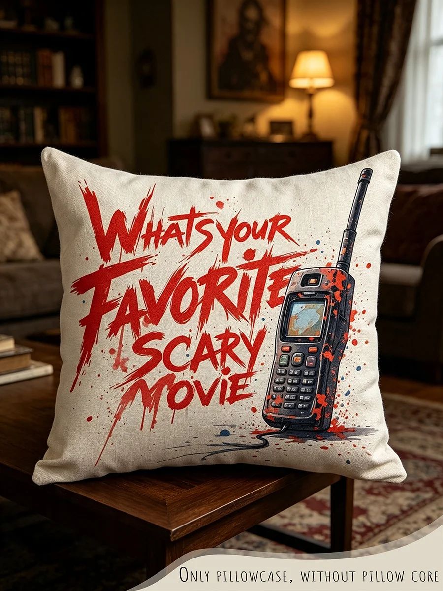 1PC Digital Print Pillow Cover Horror Movie Quote Phone Blood Splatter Scary Gothic Halloween Sofa Couch Bedroom Home Decor Gift