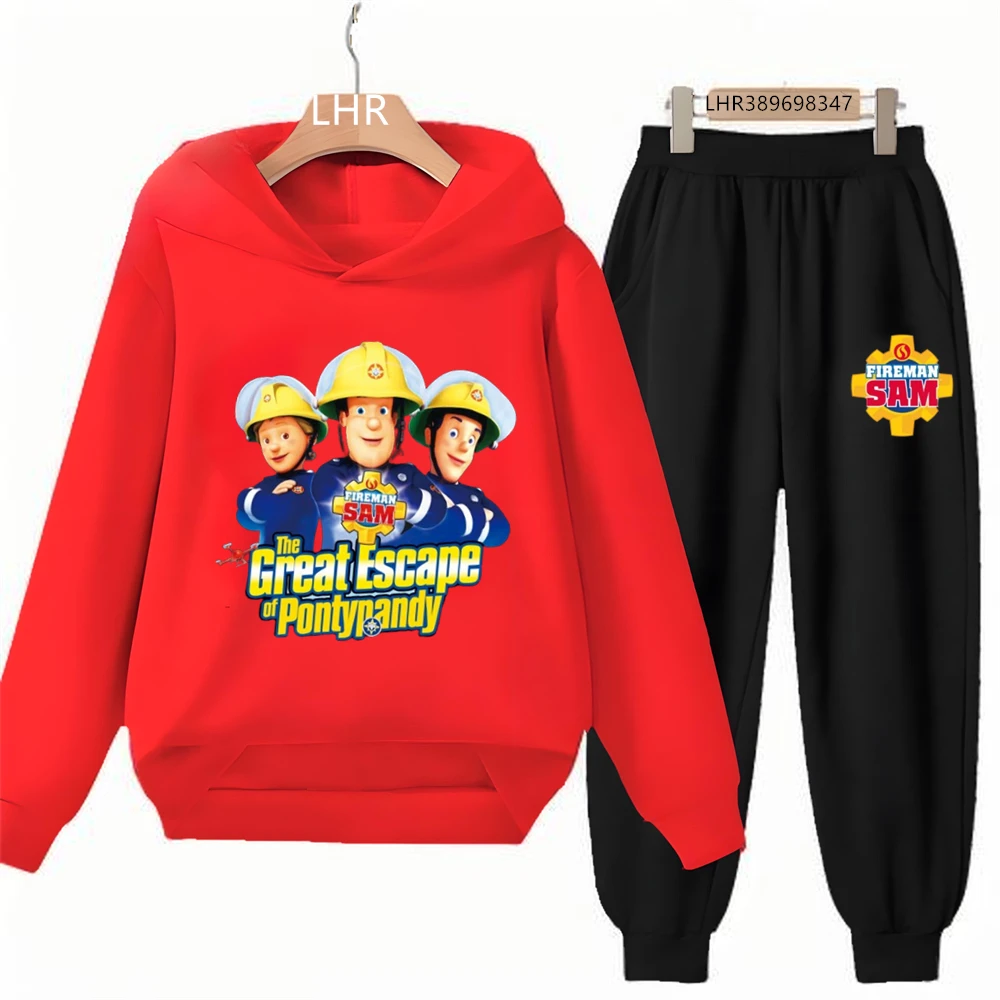 Kids Hoodie Firefighter Sam Print  Black Boy Girl Pink Top+Trousers Child Set OPutdoors Coat Cartoon Autumn Blue Clothing