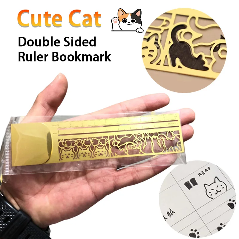 Cat Template Ruler Hollow Metal Bookmark Ruler Multifunctional Ruler for Painting Drawing Diary Hand Account Tool Cute Gift