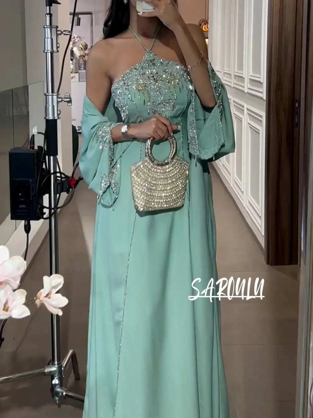 Zwei Stücke Haute Couture Abendkleid Party Kaftan Neckholder A-linie Ballkleider Elegante Perlen Maßgeschneiderte Kleid Vestido De Gala