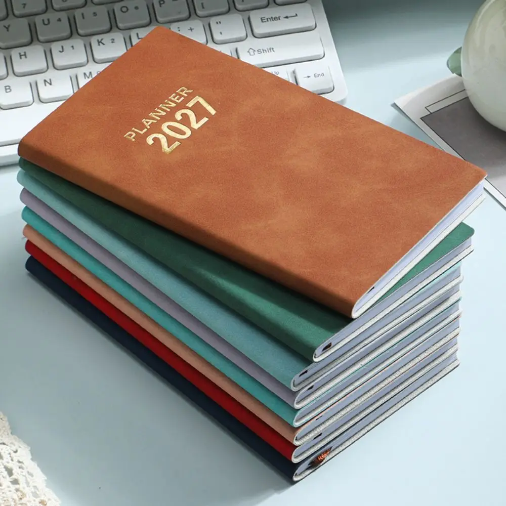 Portable A6 2027 Schedule Book To Do List Planner Reminder Daily Planner Book Textured PU Agenda Book Office Supplies