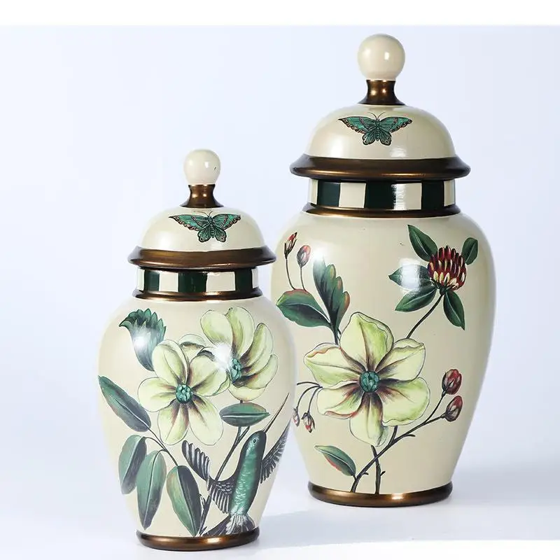 Tarro de jengibre con patrón Floral, tarros de almacenamiento de cerámica con tapas, decoración de escritorio, artesanías, carrito de té, macetas de azúcar y dulces, dispensador de cereales
