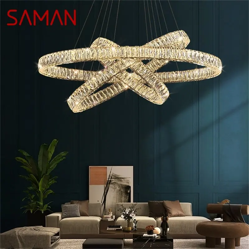 

SAMAN European Pendant Lamp Luxury Crystal Round Rings LED Fixtures Decorative Chandelier For Dinning Room Bedroom