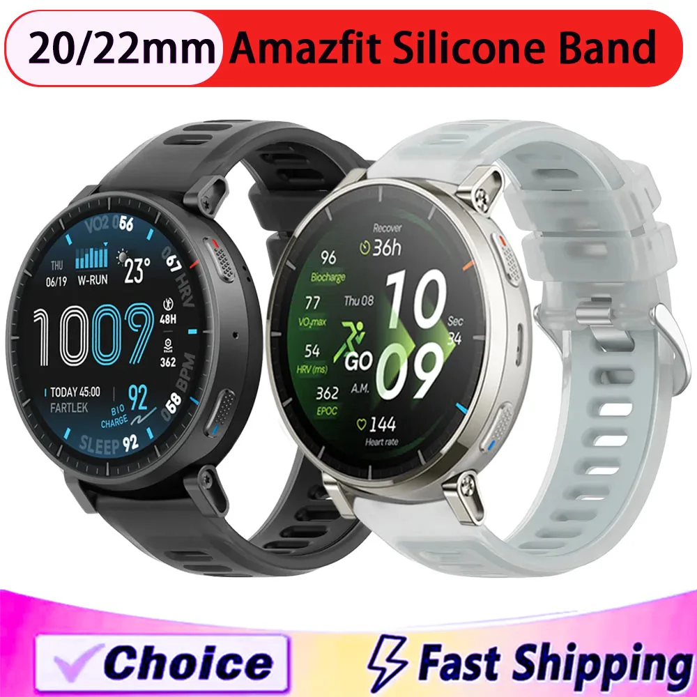 Pulseira de Silicone Semi-Transparente Macia de 20mm 22mm para Amazfit Active Max Balance 2 Bip 6 T-Rex3 Pro 48mm 44mm Active 3 2