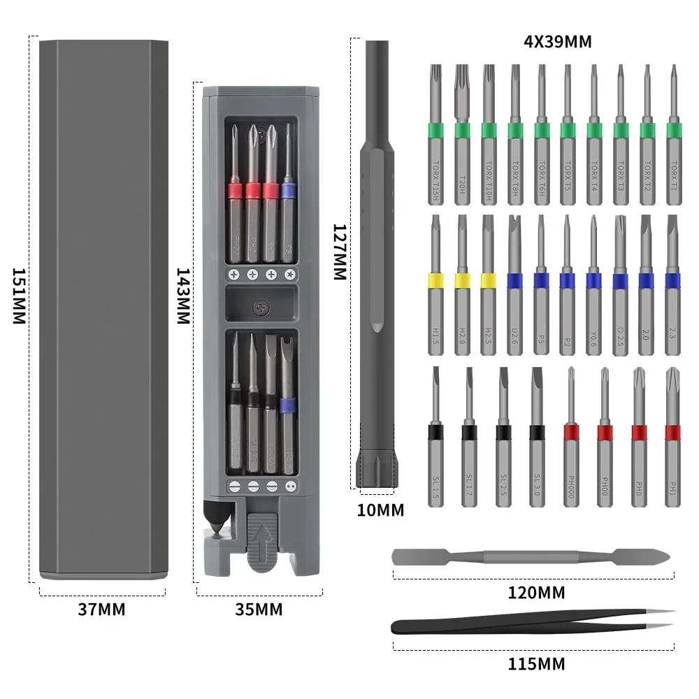 Juego de destornilladores de precisión 31 en 1, Kit de brocas magnéticas hexagonales Phillips, herramienta multifuncional para reparación de relojes y teléfonos para el hogar