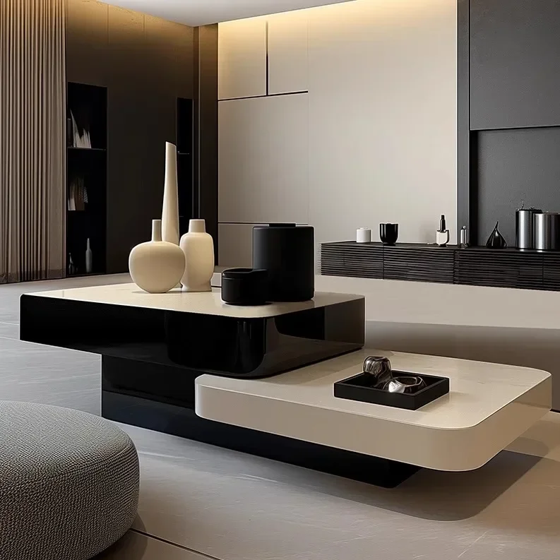 Y Black and white coffee table Modern minimalist living room Large apartment Home rock slab coffee table