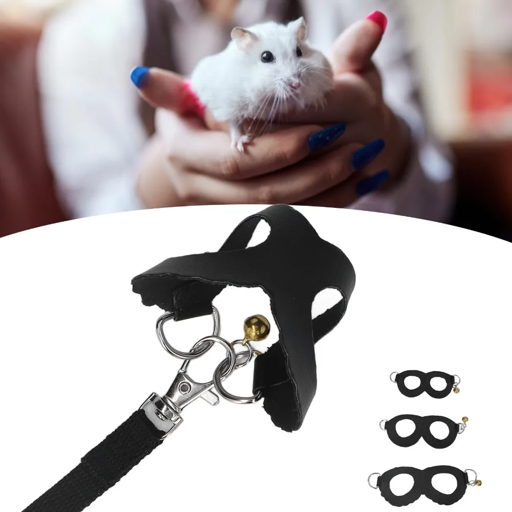 4pcs Faux-Leather Hamster Harness Set Soft Comfortable Hamster Leash Vest Nylon Bells Pet Harness Leash Set Guinea Pig