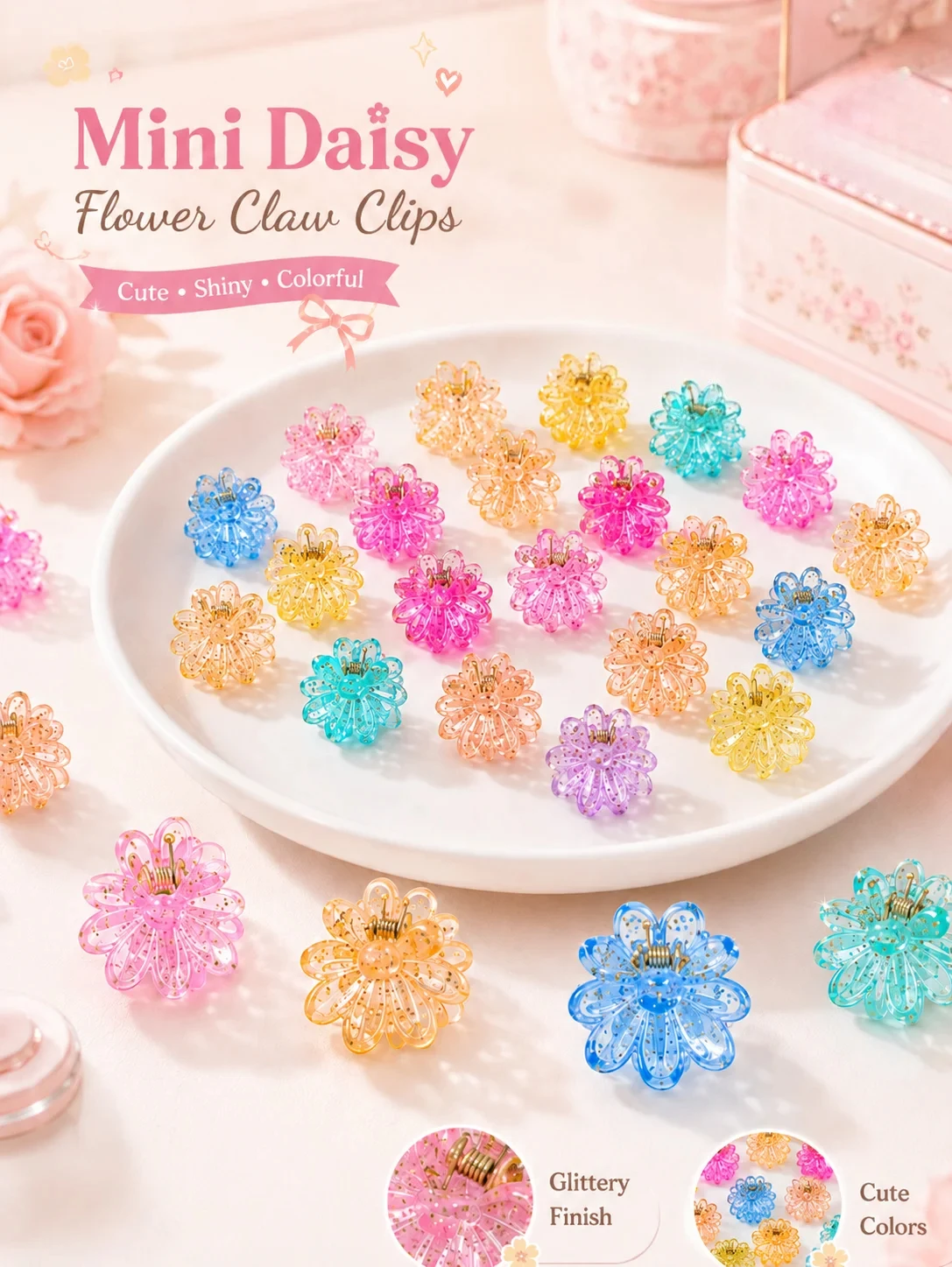 20-100pcs Macaron Mini Butterfly Hair Clips Tiny Flower Claw Clips Colorful Glitter Barrettes for Toddler Baby Bangs Fine Hair