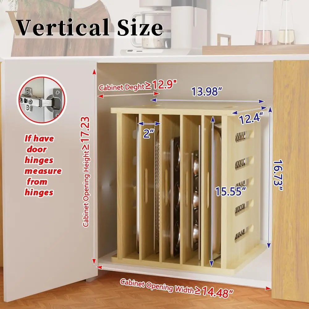 Divisores de bandeja de madeira para armários de cozinha, organizador de cozimento, soluções de armazenamento de panelas e frigideiras