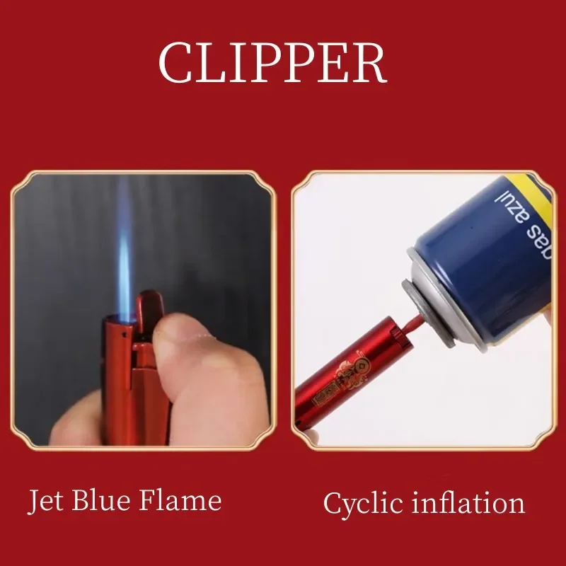 Clipper Metal Lighter 2pcs Butane Inflatable Lighter Windproof Blue Flame Torch Lighter Gift Boxed Men\'S Gadgets Unique Gift