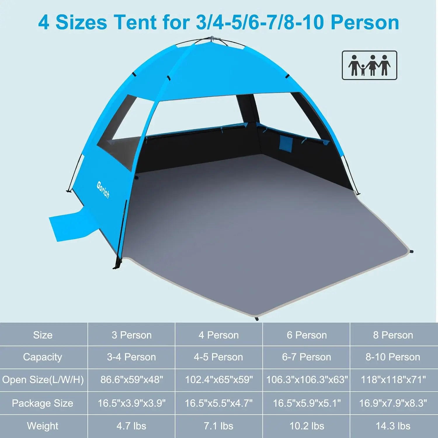 Beach Tent Sun Shelter Outdoor Sunshade Canopy Lightweight Portable UV Protection Shade Tent Easy Setup Cabana With Storage Bag For Beach Camping Park Yard Blue