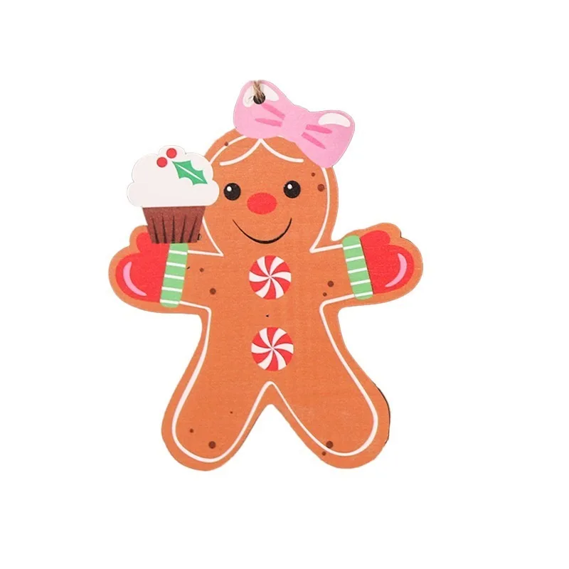 12Pcs Christmas Gingerbread Man Wooden Hanging Ornaments Set Vintage Distressed Style Gingerbread Man Wooden Decoration