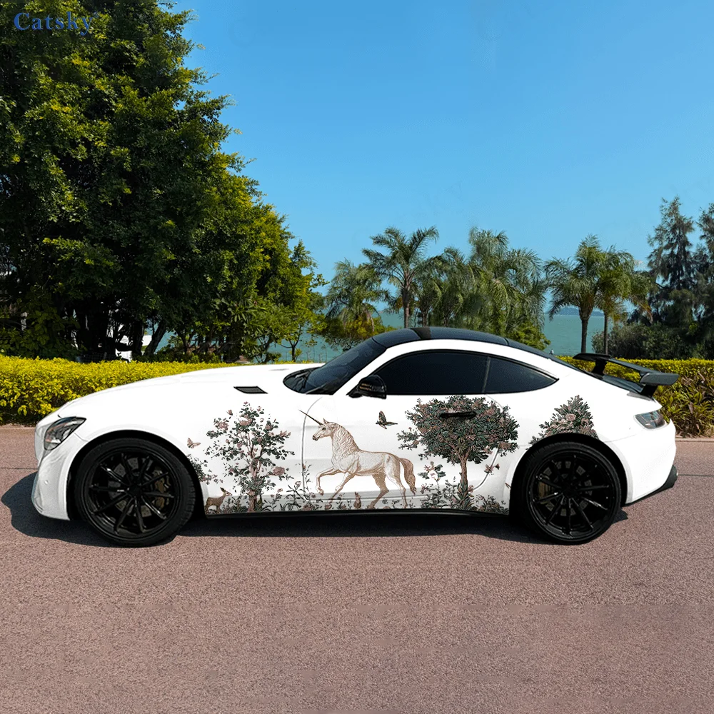Unicorn Walk Forest Car Side Sticker Decoration, PVC Waterproof Scratch Resistant Decal, Car Protection, Auto Accessories Gift