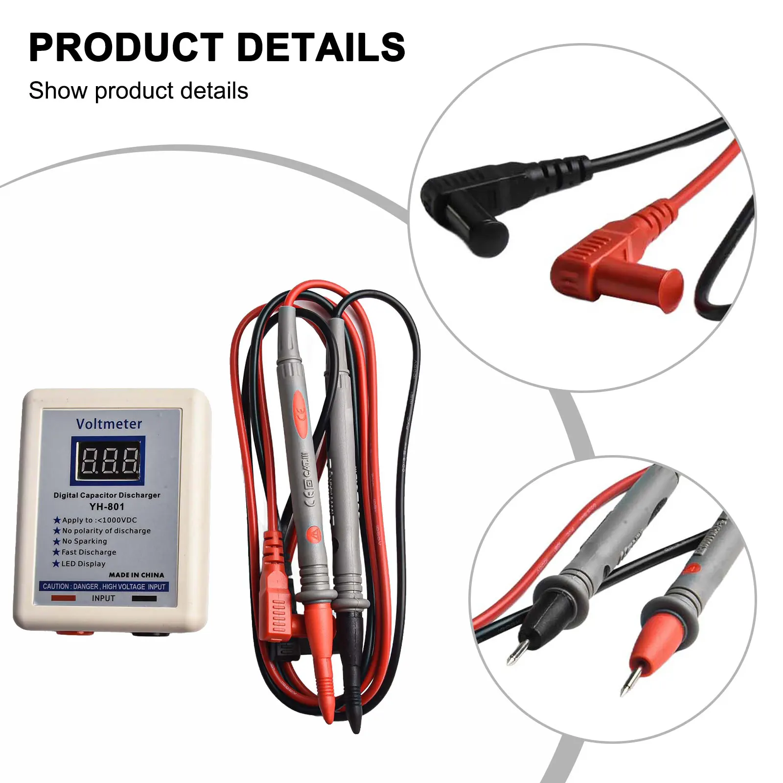 1set Capacitor Discharge Pen DC 800V Digital Display Capacitor Fast Discharger High Voltage Discharge Tool With DC Voltmeter