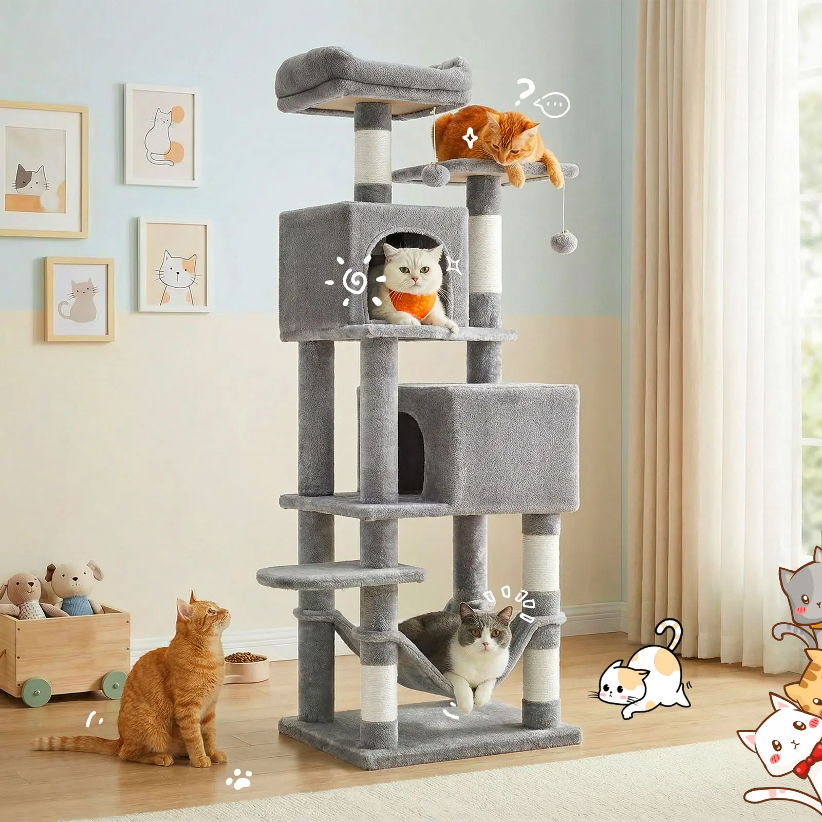 165CM Large Cat Tree and Tower for Indoor Cats With Sisal-Covered Scratching Posts Spacious Hammock Padded Perches and Condos Cat Toys image 3
