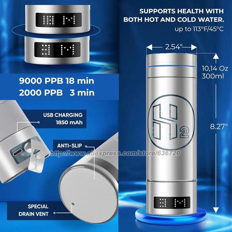 مولد زجاجة مياه الهيدروجين المحمول H2، مؤين مياه لزجاجة الهيدروجين ما يصل إلى 9000 جزء في المليون مع تقنية SPE/PEM