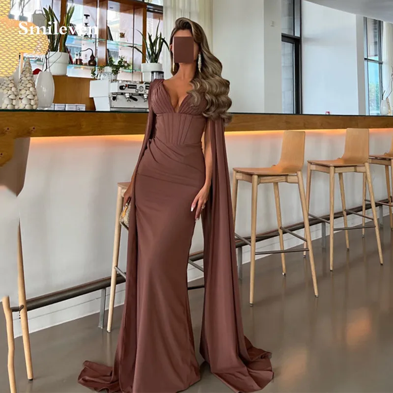 Smileven Chocolate Prom Dress Sexy Mermaid Formal Evening Gowns Corset Saudi Arabia  Wedding Party Dress 2023 With Shawl