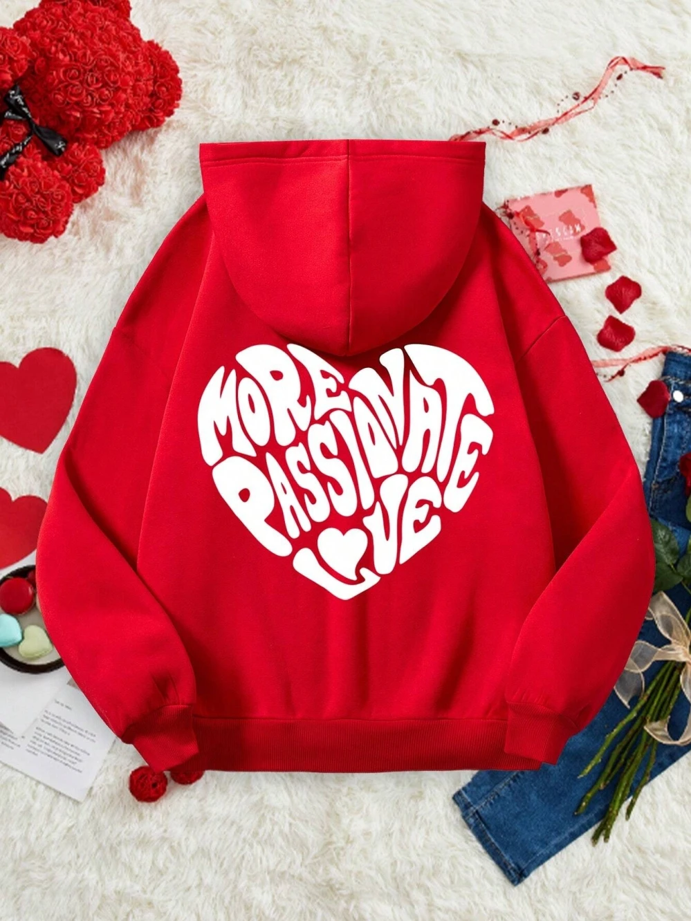 More Passionate Love Letter Graphic Printing Male Hoodie Simple Casual Hoody Warm Loose Sweatshirt Hipster Fleece Sportswear