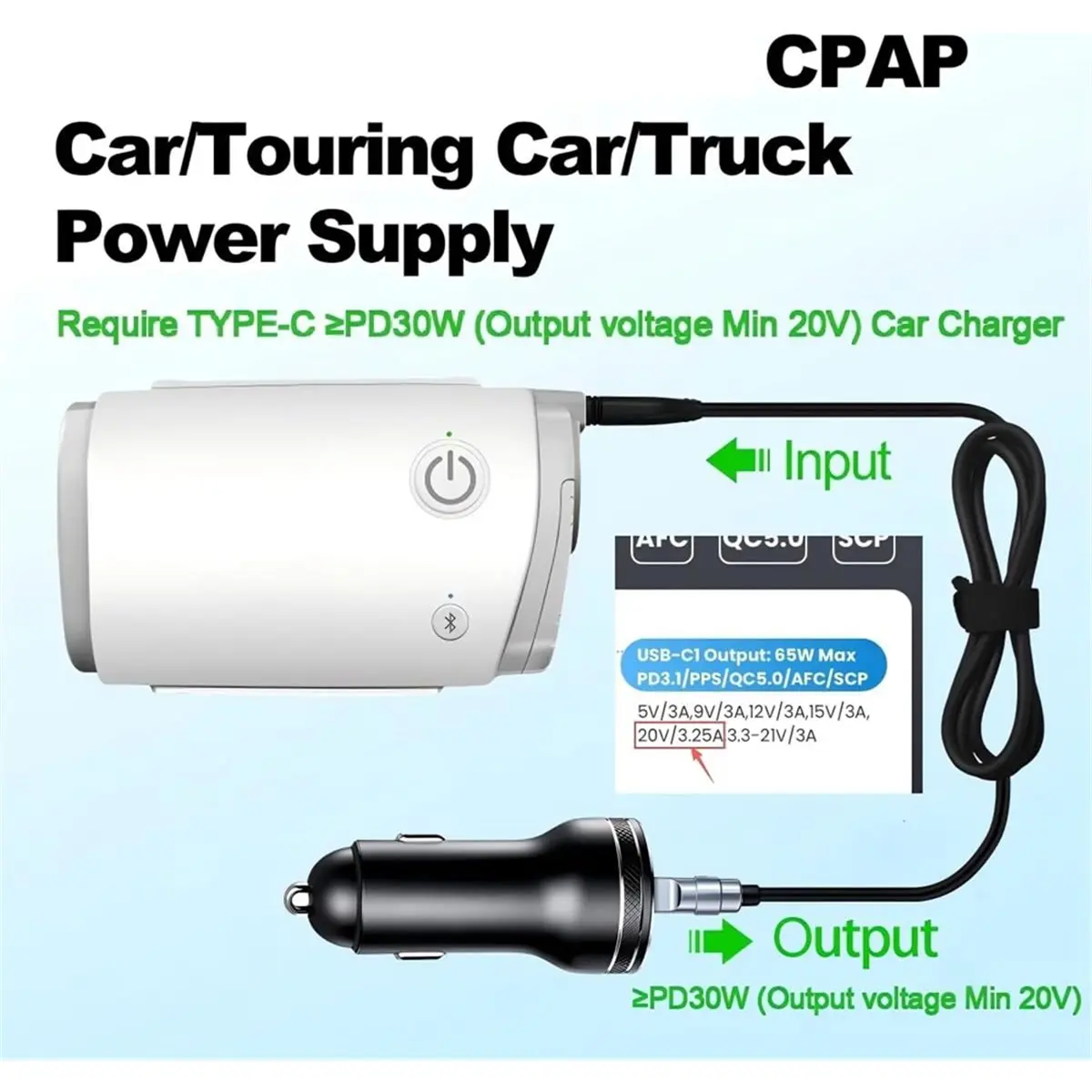 (A23G) USB C Power Cable for ResMed AirMini, Charging Cord for Power Banks, Car Chargers and Travel Adapter 5.25ft (1.6M)