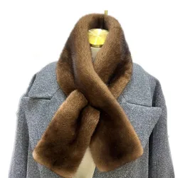 Winter Warm Fluffy Real Mink Fur Scarf Loophole Soft Luxury Neck Wraps for Cold Winter Rectangle Formal Collar