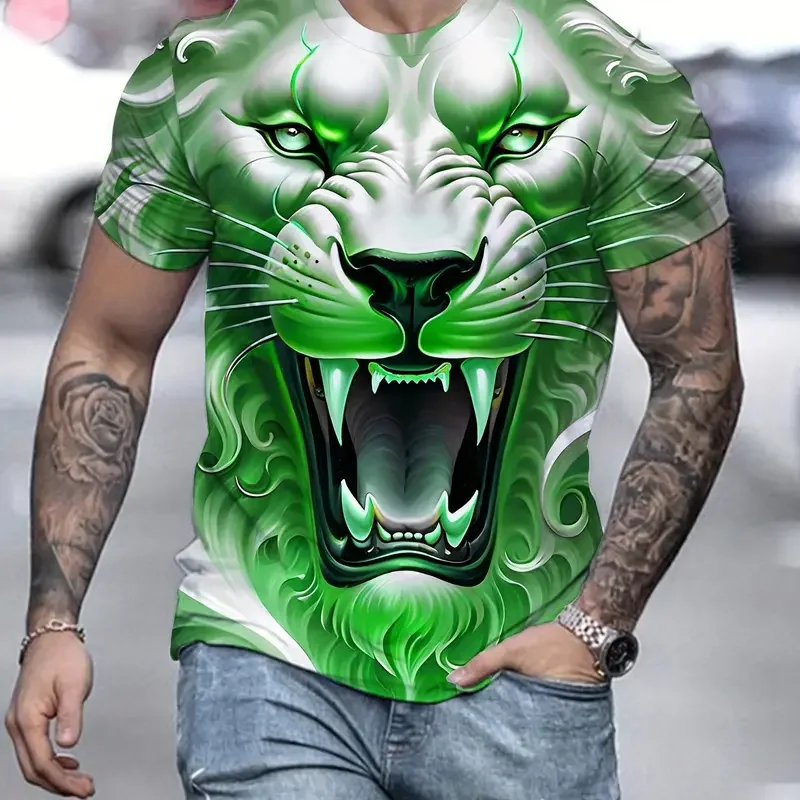 Tiger Print T-Shirt 3D Animal Men's Shirts Summer Short Sleeved Male Pullover Oversized Tops Tees Men Clothing