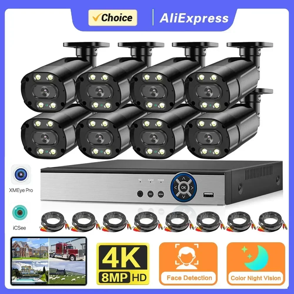 8 Channel CCTV DVR Kit 4K Full Color Night Vision AHD Security Camera System Set Outdoor Wateproof Video Surveillance System Kit