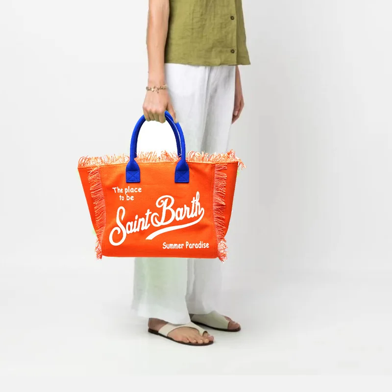 Bolsa feminina de vitalidade laranja, bolsa de lona de grande capacidade, com design pendão, nova para o verão