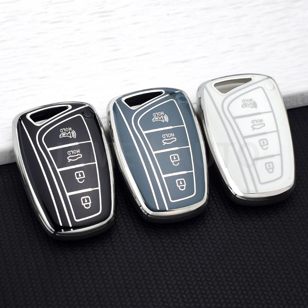

4 Buttons TPU Remote Key Case Cover for Hyundai Santa Fe 3DM Grand SantaFe IX45 Azera Grandeur HG Genesis G80 EQUUS Key Fob Ring