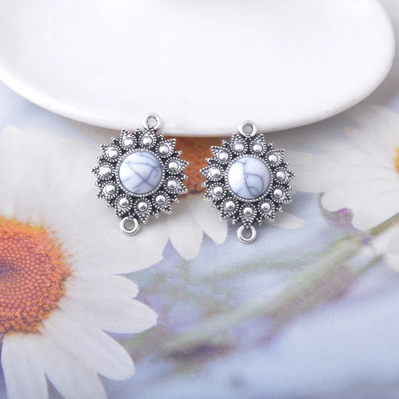 10 Stück Bohemian-Stil Antik-Silberfarbene Acryl-Doppel-Loch-Verbinder-Anhänger Zinkmetall-Ohrringe Anhänger Zubehör DIY-Schmuck – Detail 12